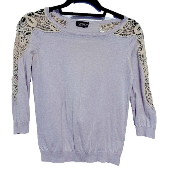 [topshop] Light Lavender Shirt with crochet details - Picture 1 of 5